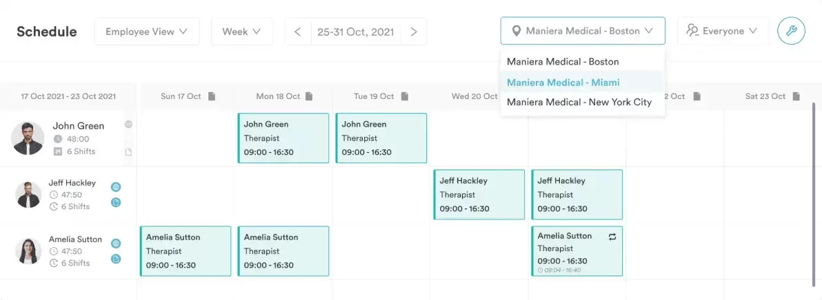 multi location staff schedule calendar