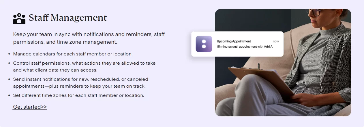 Acuity Scheduling staff management view