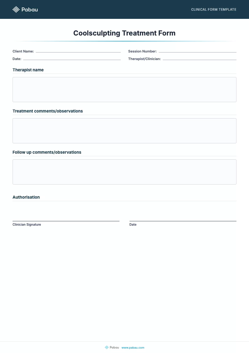 coolsculpting treatment form template preview