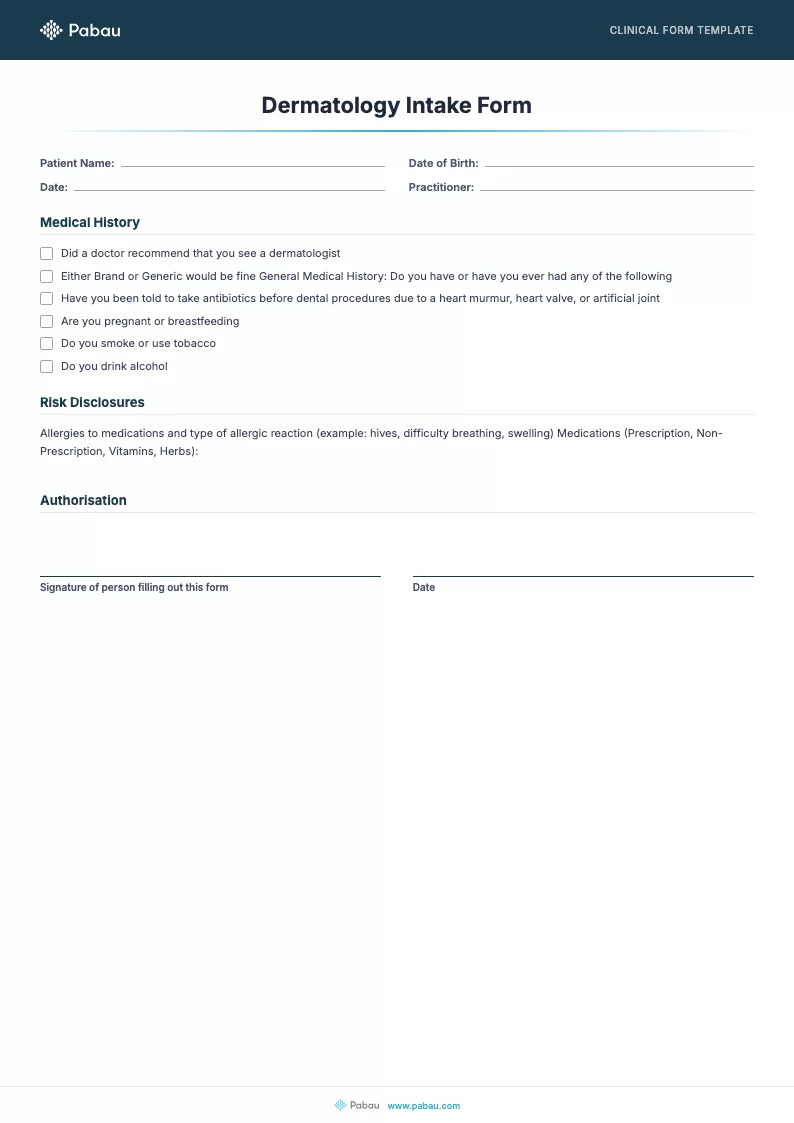 dermatology intake form template preview