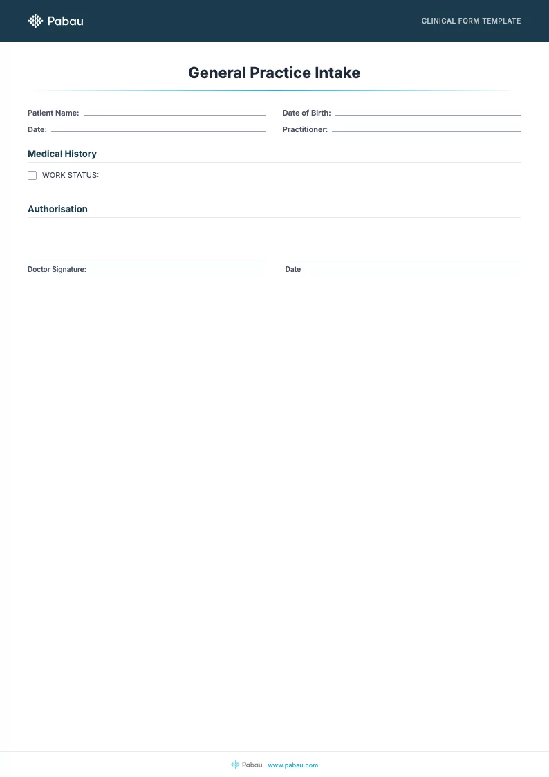 general practice intake form template preview