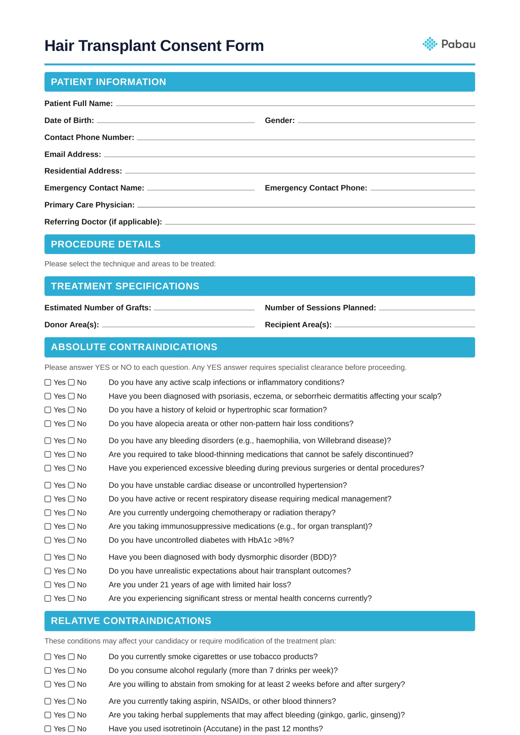 Hair Transplant Consent Template preview