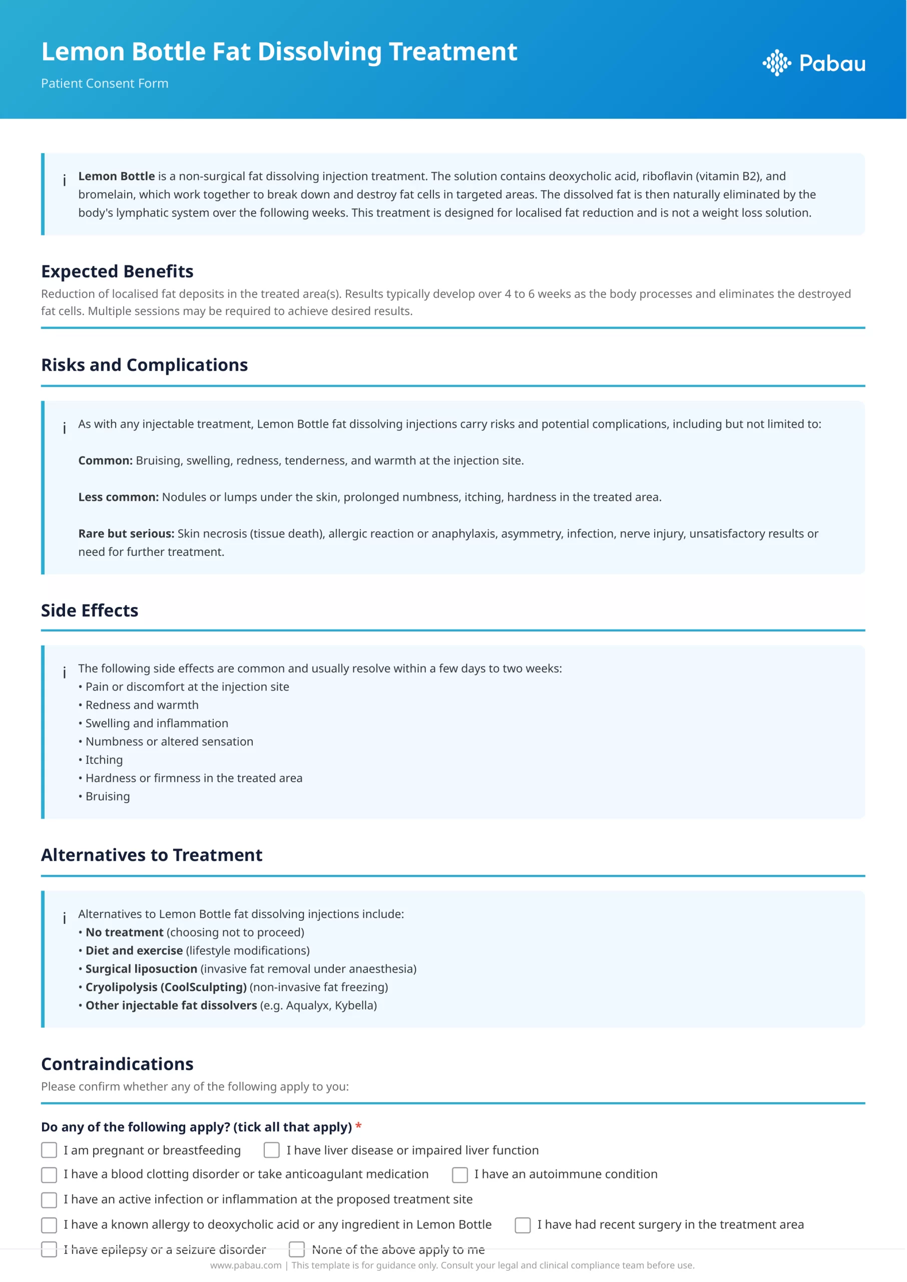 Lemon Bottle consent form template preview
