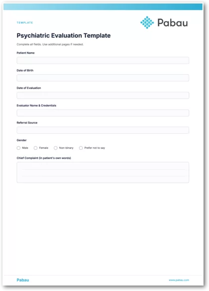 Psychiatric Evaluation Template PDF Preview