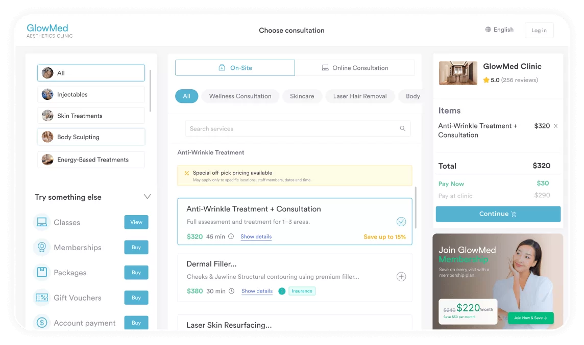 Pabau Online Booking screen