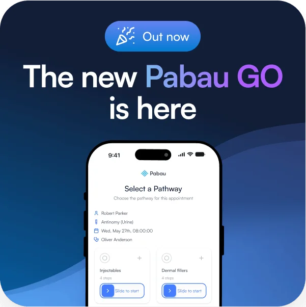 Pabau GO appointment scheduling app shown on a mobile phone