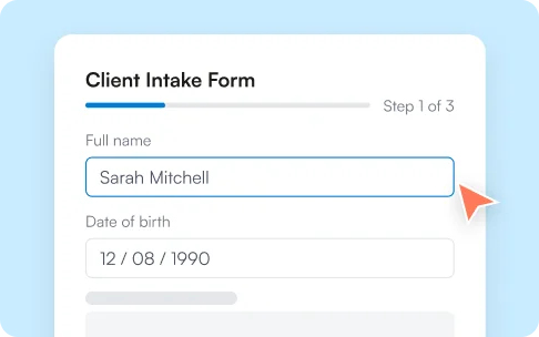 Client intake form being completed on a tablet