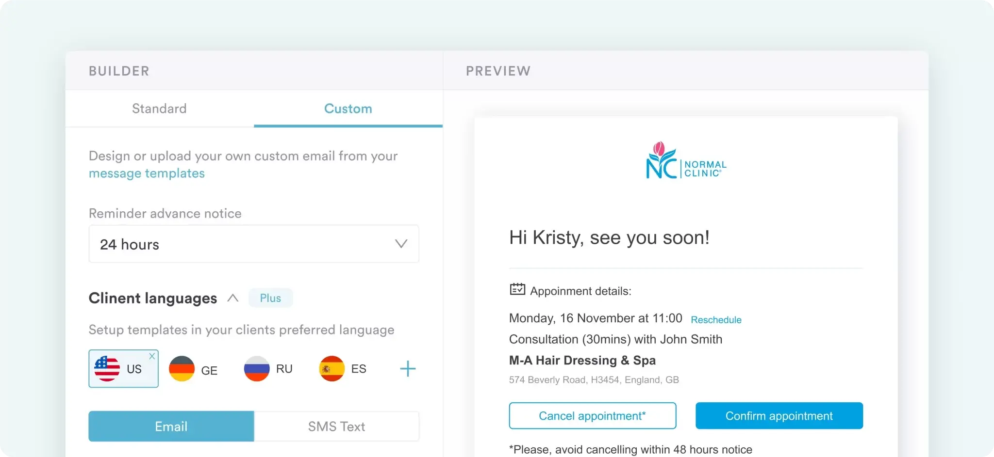 Automated appointment reminders in Pabau practice management software