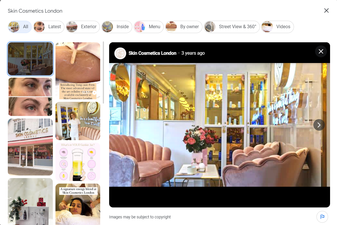 Skin Cosmetics London Google Business Profile listing
