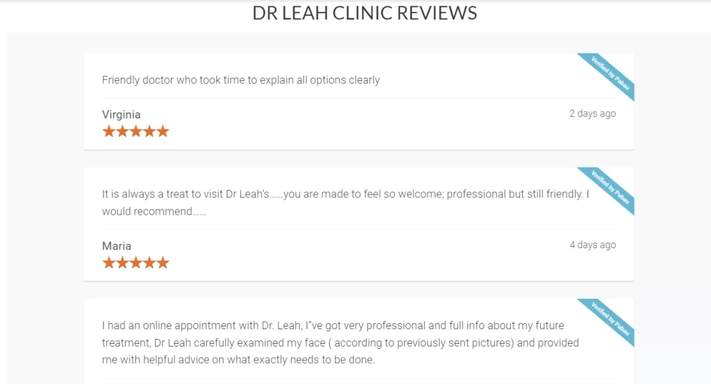 Customer reviews and ratings on Dr. Leah's website