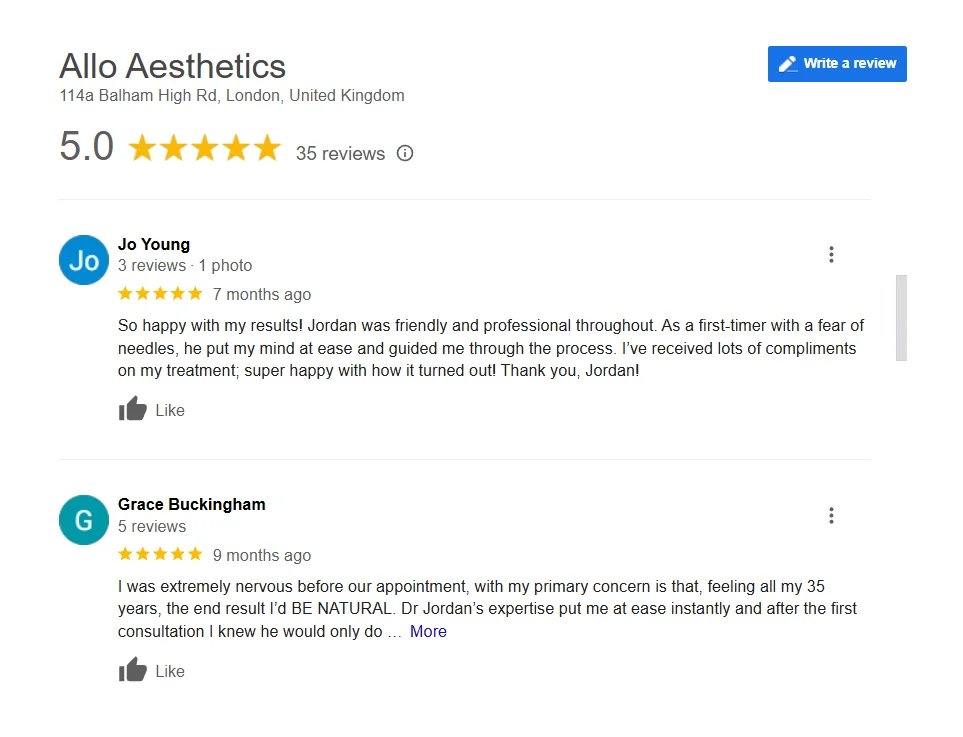 Allo Aesthetics Google Reviews