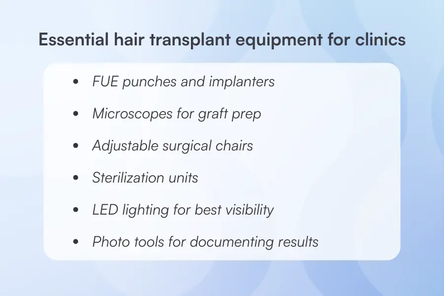 Blog image - essential hair transplant equipment for clinics