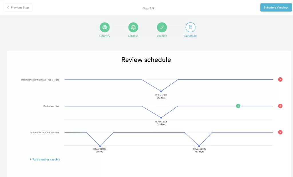 Pabau vaccine scheduler review screen