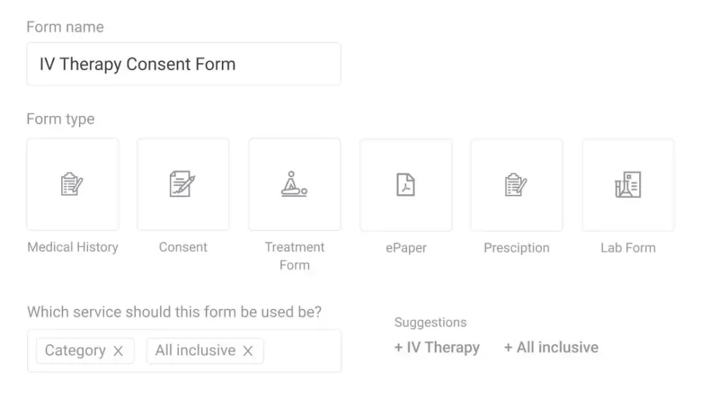 IV therapy intake forms