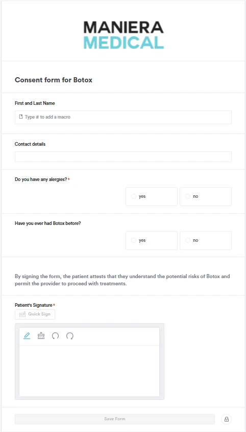 Image showing a Botox consent form in Pabau