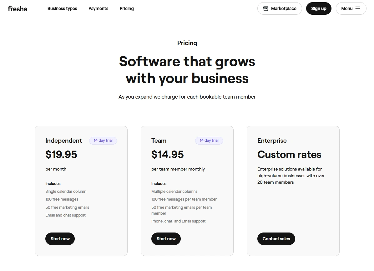 Fresha pricing
