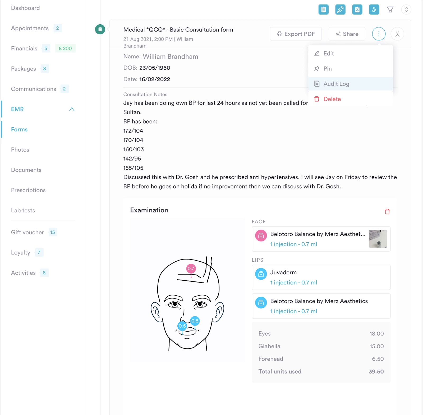 Pabau Treatment Notes