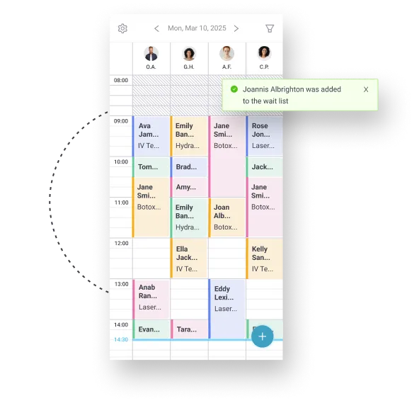 Pabau schedule & waitlist