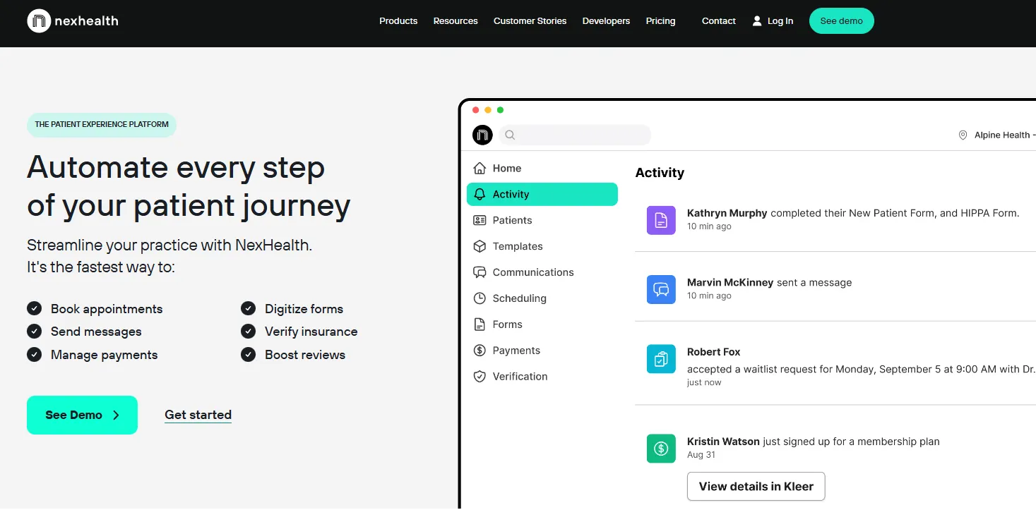 NexHealth's activity feed