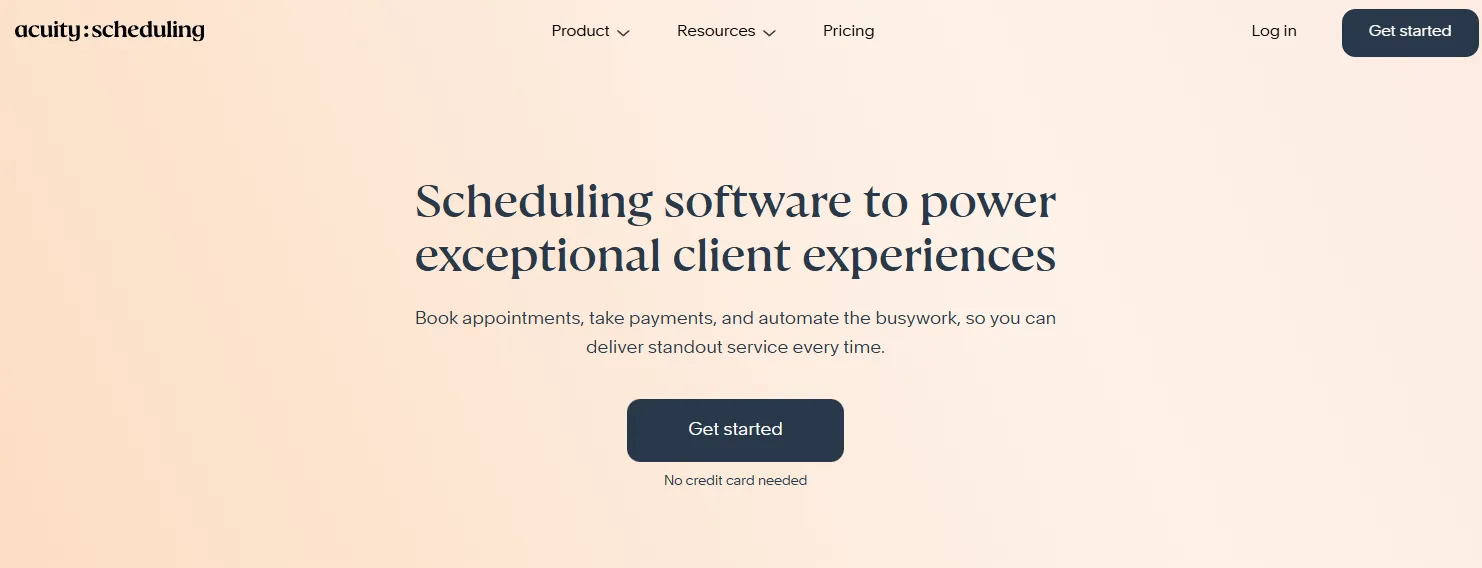 Acuity Scheduling homepage promoting scheduling software for exceptional client experiences