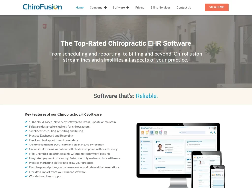 ChiroFusion Home page