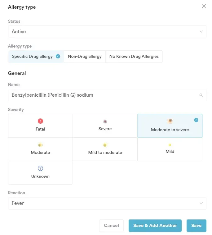 Diagnoses and allergies in Pabau