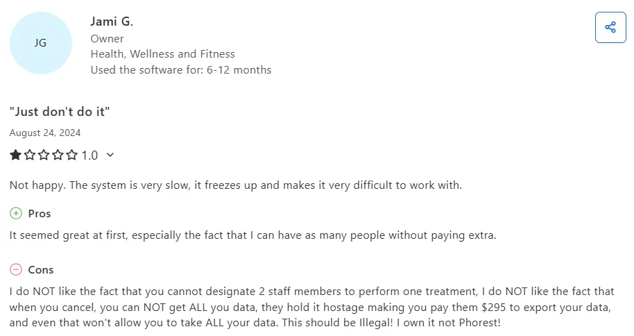 Phorest Capterra review negative