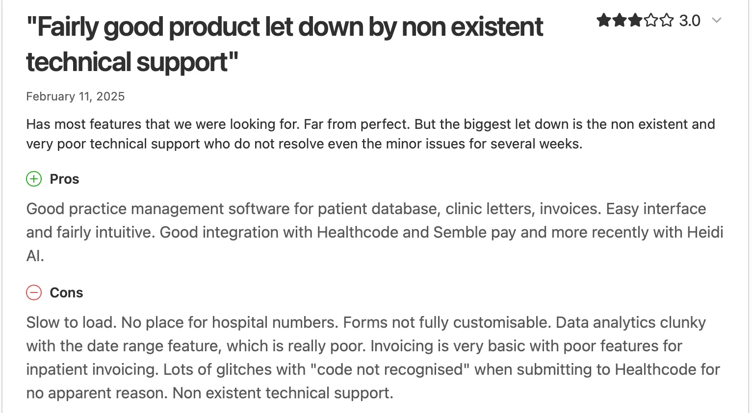 Semble negative customer review