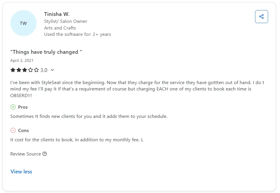 StyleSeat negative review