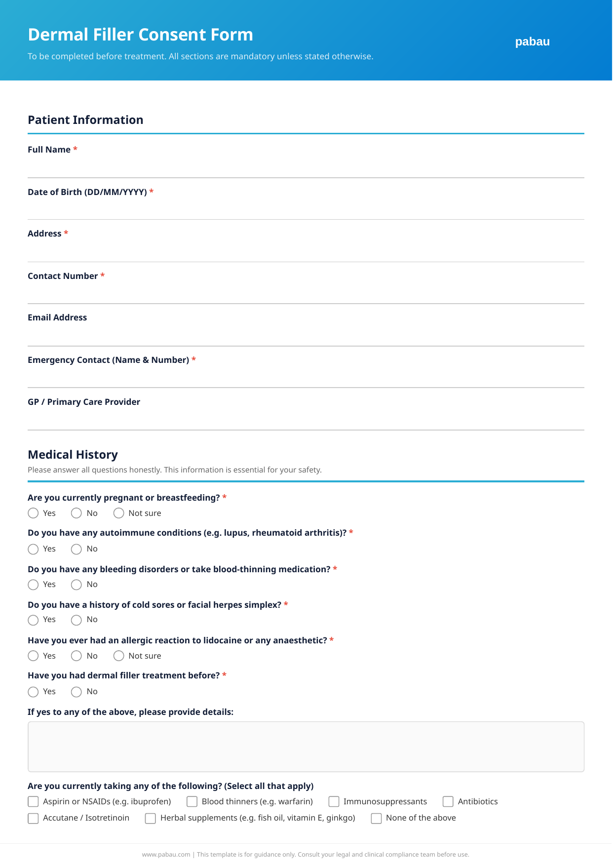 Dermal Filler Consent Form Template PDF Preview