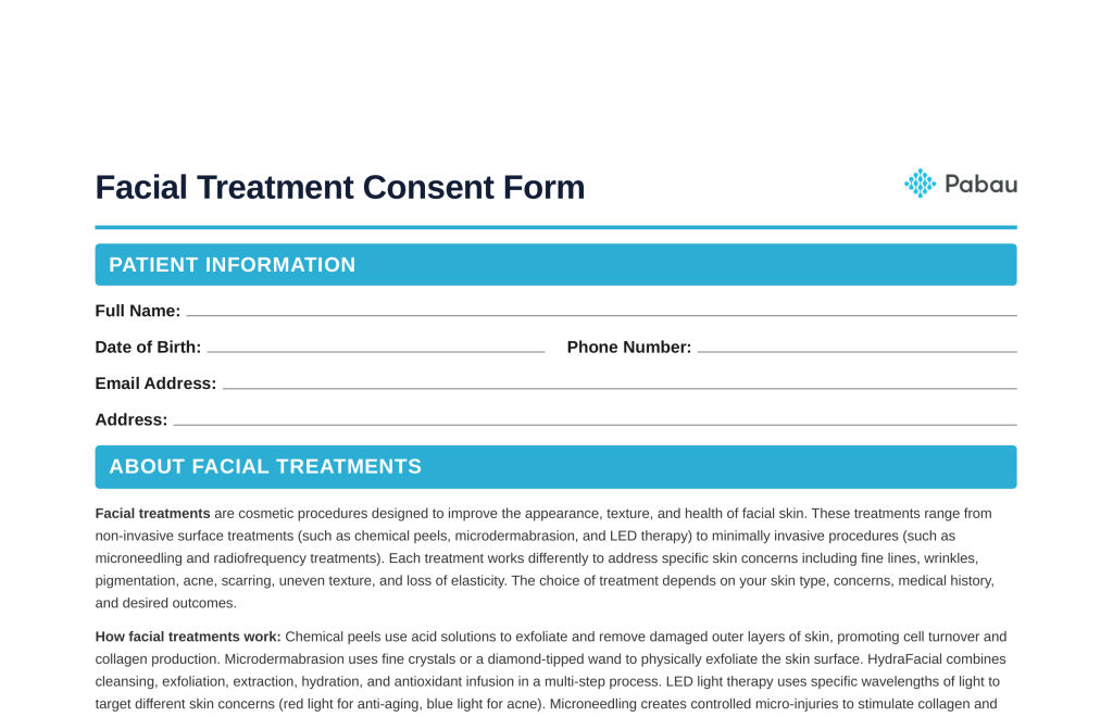 Facial Consent Form template
