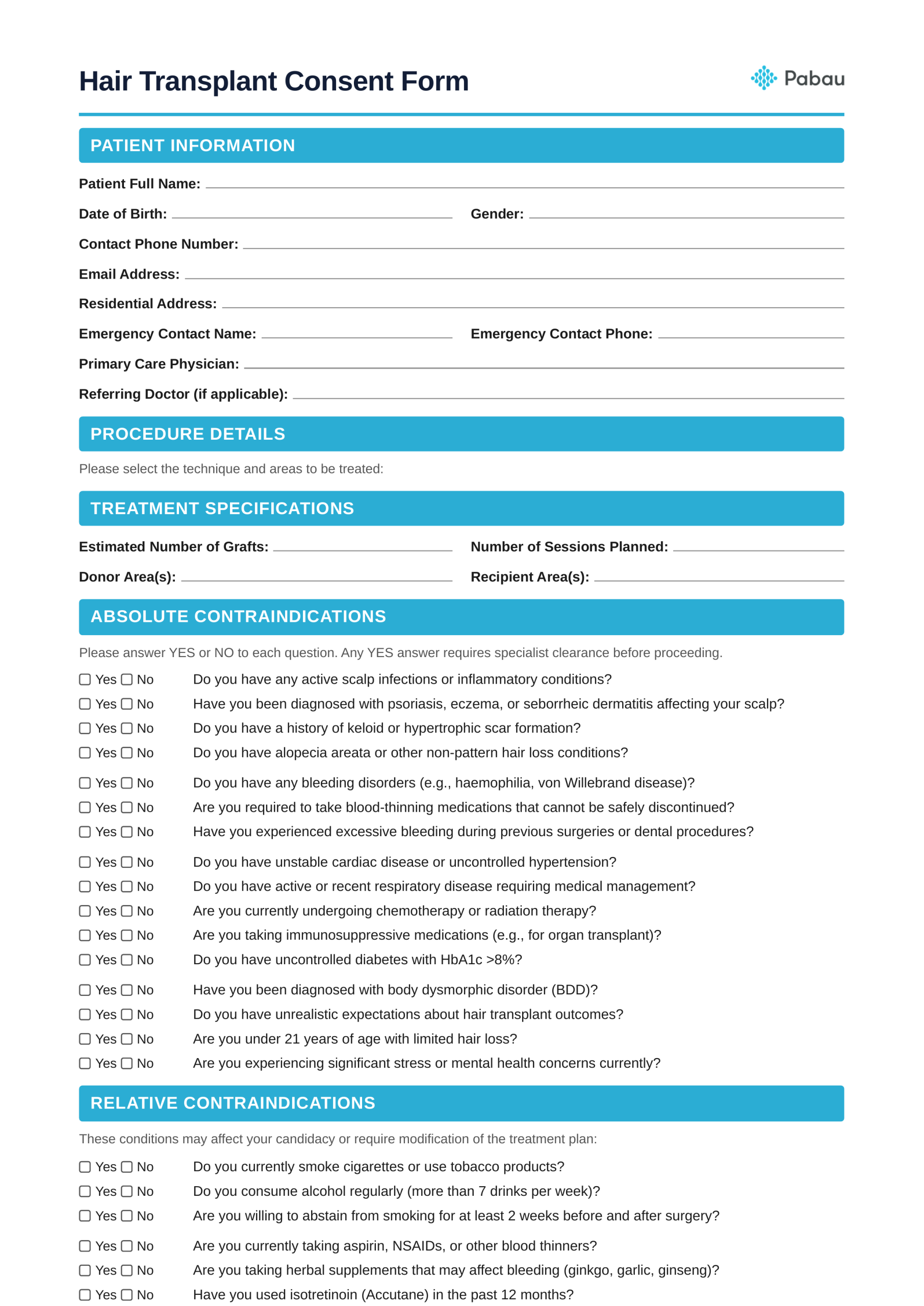 Hair Transplant Consent Template preview