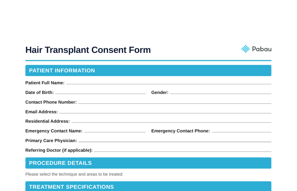 Hair Transplant Consent Template template preview