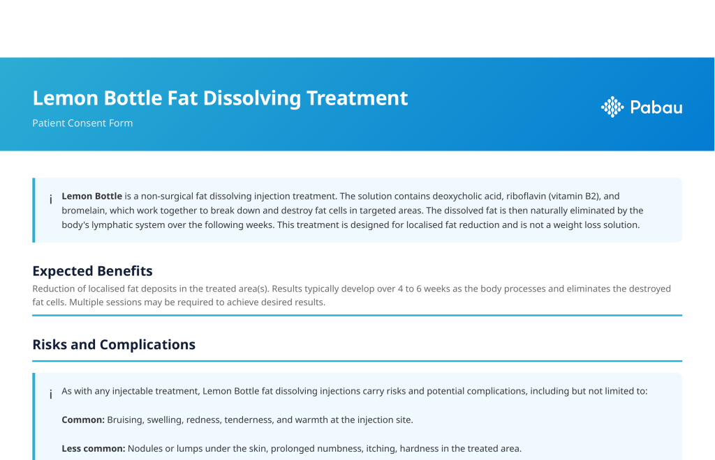 Lemon Bottle consent form template preview