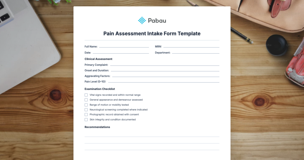 Pain Assessment Intake Form Template