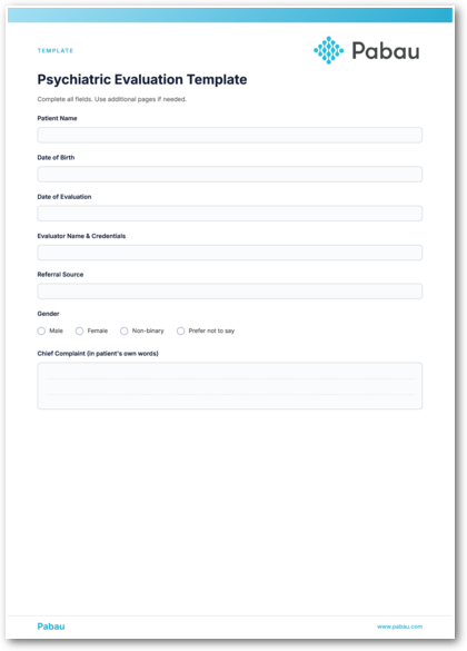Psychiatric Evaluation Template PDF Preview
