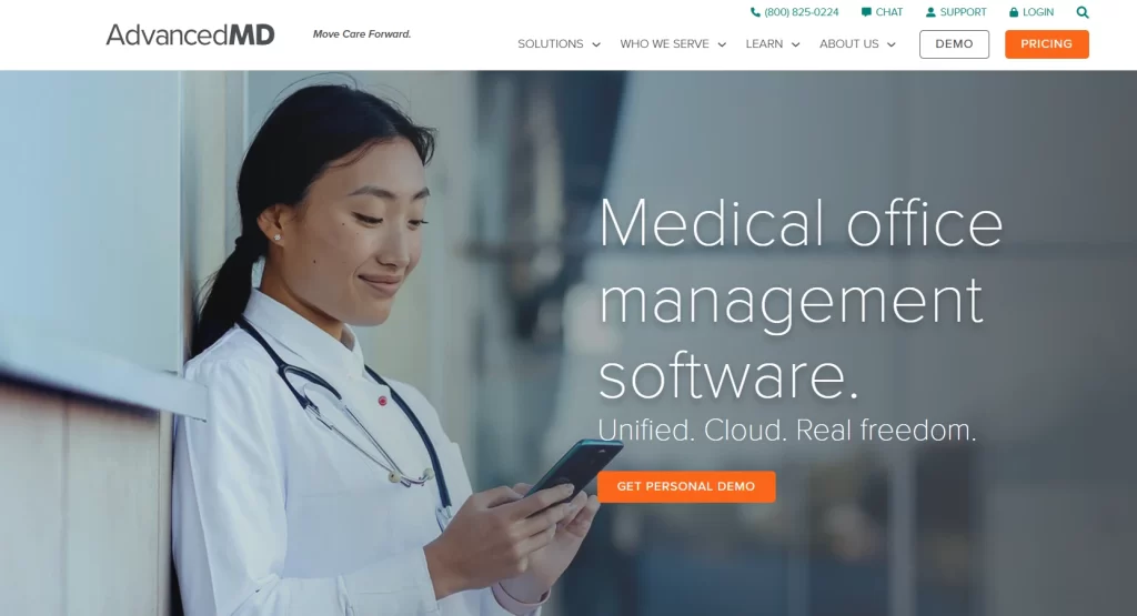 Screenshot of AdvancedMD's homepage