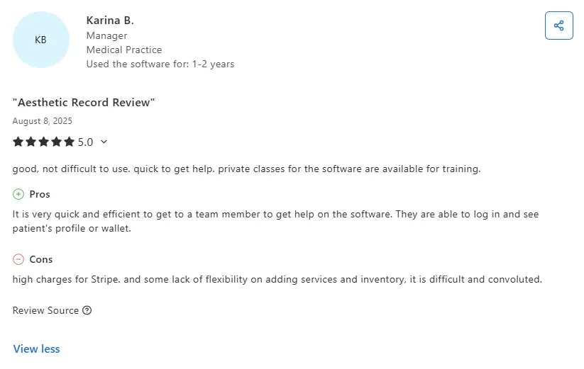 Screenshot of Aesthetic Record review on Capterra