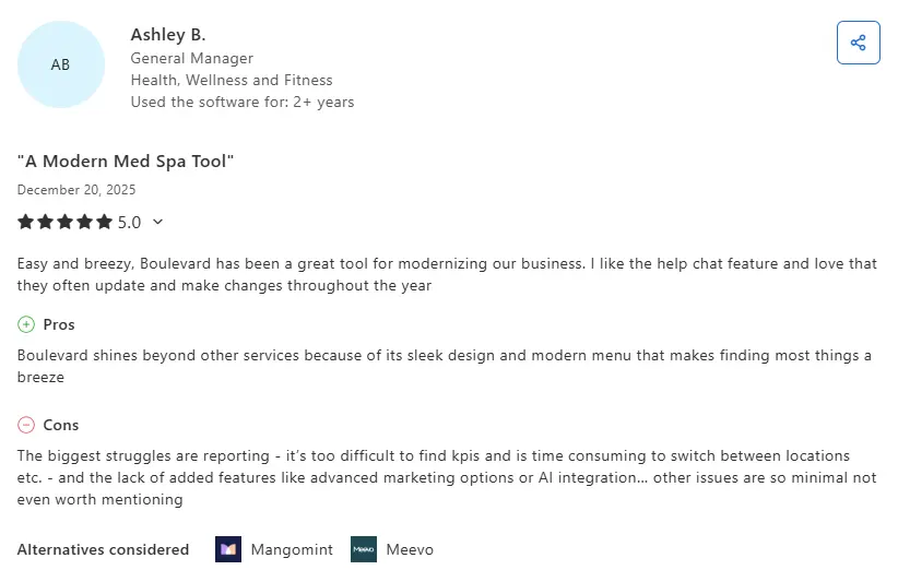 Screenshot of Boulevard review on Capterra