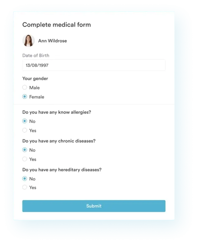 Digital forms send at booking