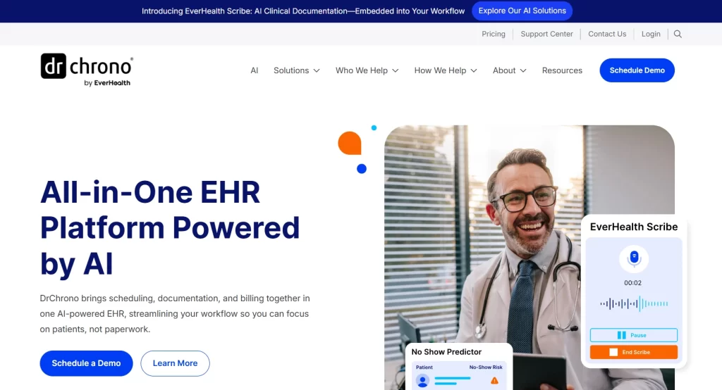 Screenshot of DrChrono's homepage