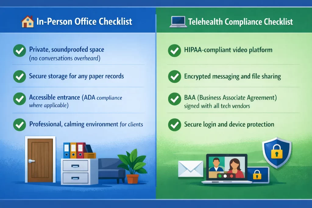In-person vs telehealth checklist