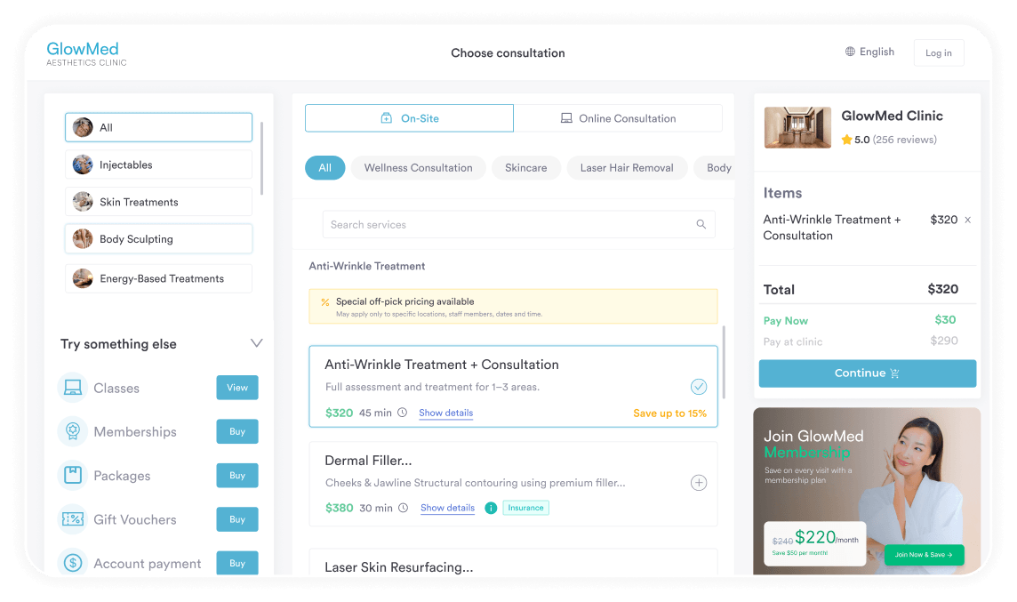 Pabau Online Booking screen