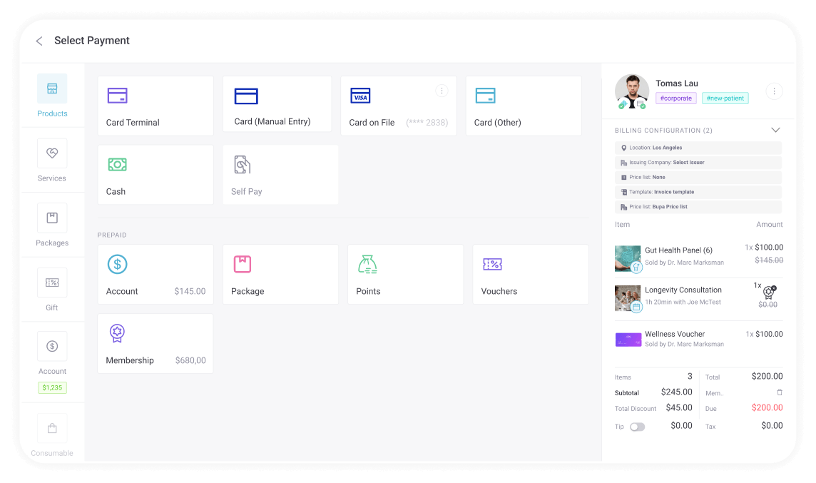 Pabau Payments screen