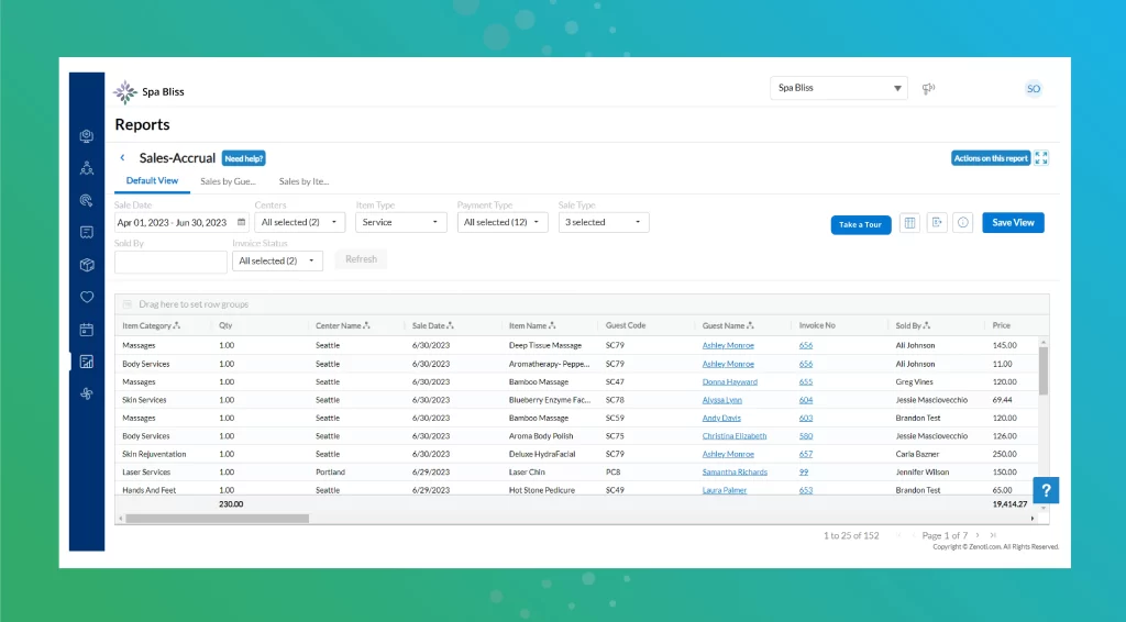 Zenoti's reporting feature