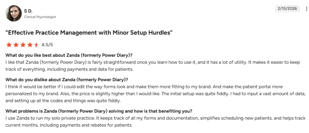 Zanda positive review