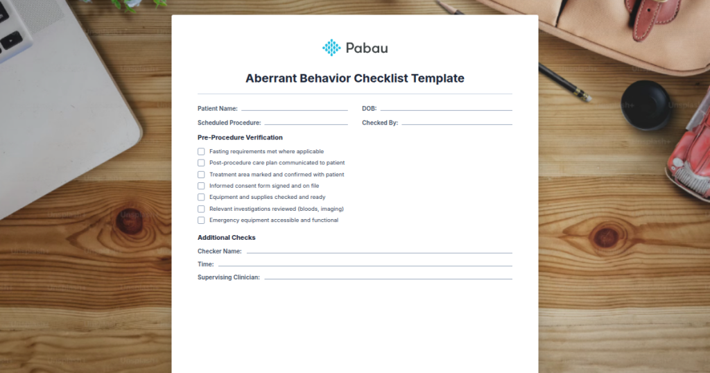 Aberrant Behavior Checklist Template