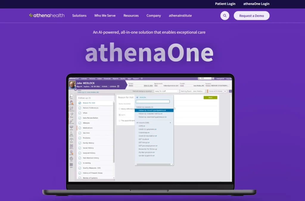 Screenshot of athenaOne's homepage