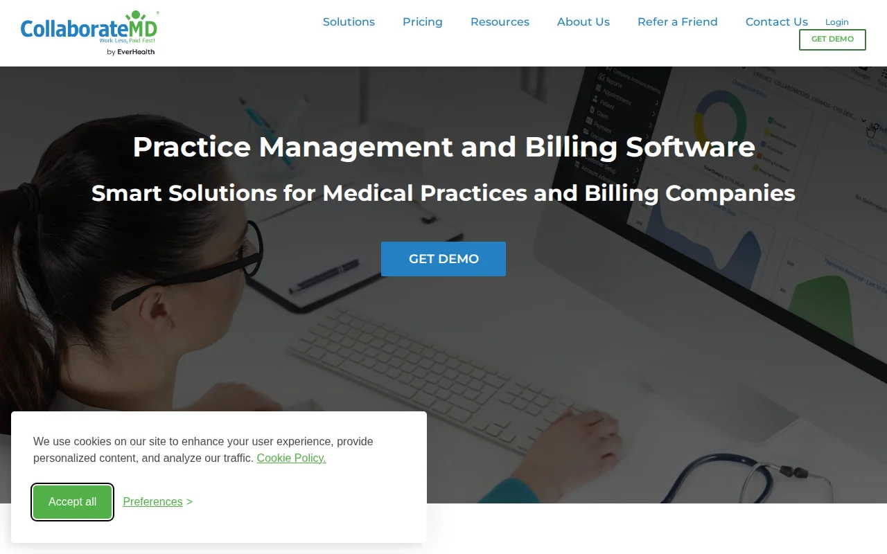 CollaborateMD practice management and billing software interface showing cloud-based medical billing dashboard