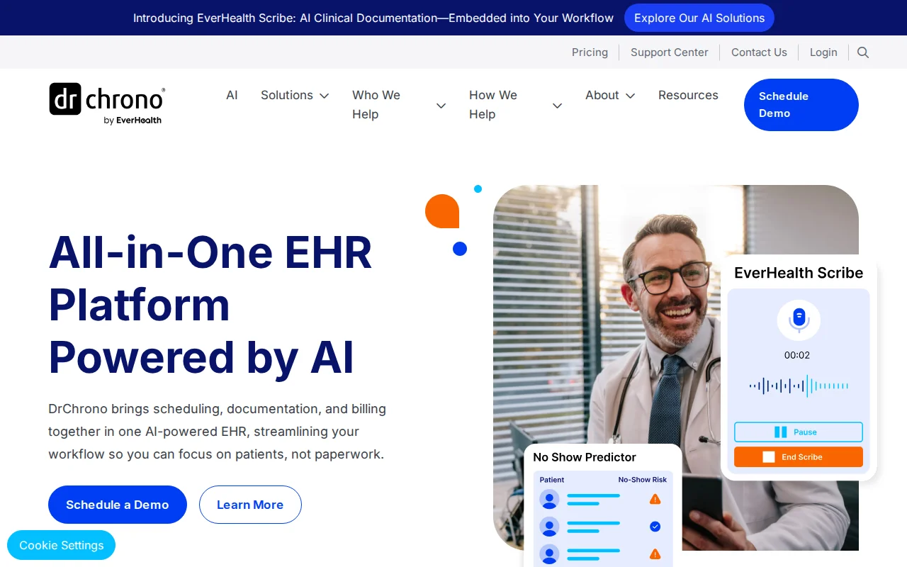 DrChrono all-in-one EHR platform powered by AI showing clinical documentation and billing interface